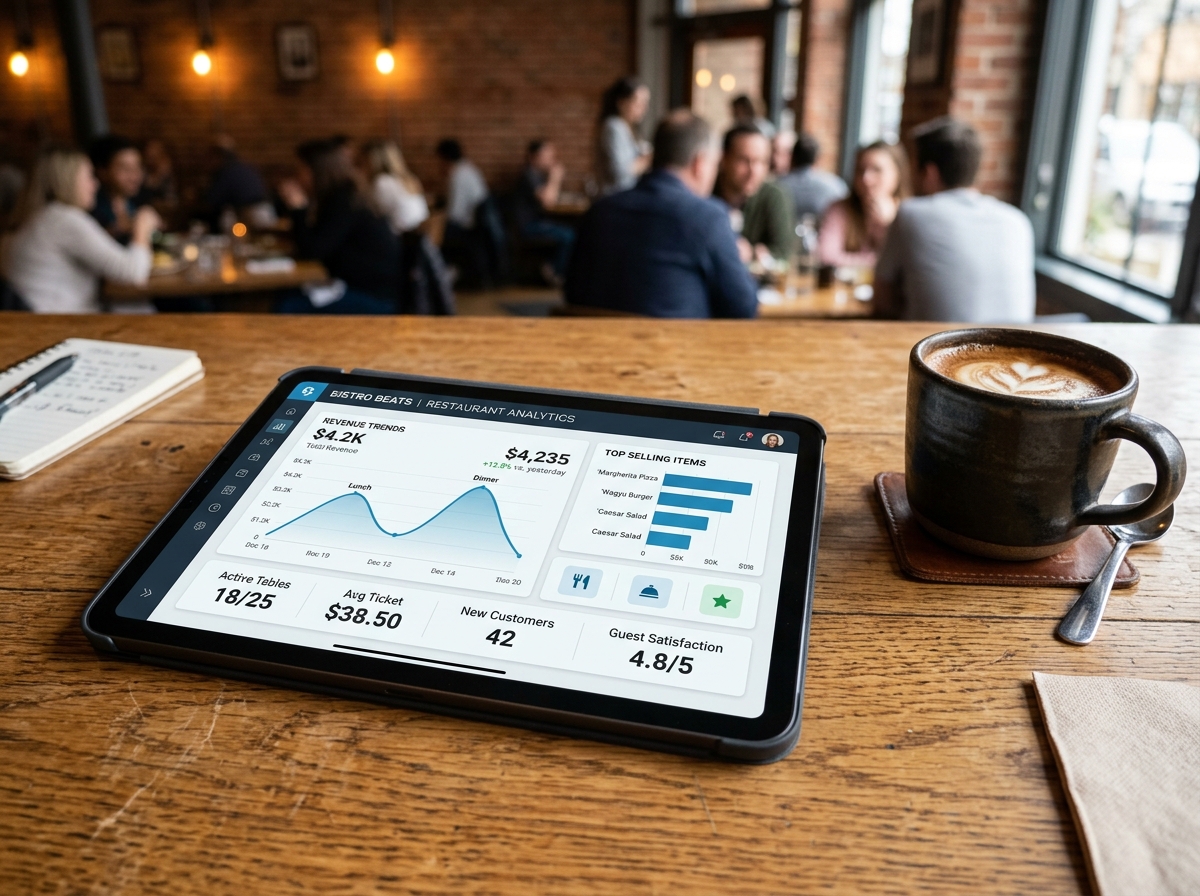 MyCafe Analytics dashboard on tablet